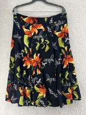Soft Surroundings Skirt Petite Medium Midi Butterfly Black Floral Hawaiian Beach