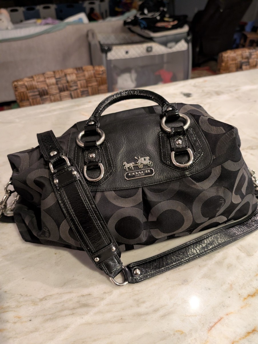 Authentic Coach Madison Sabrina Op Art Black Satchel Sateen