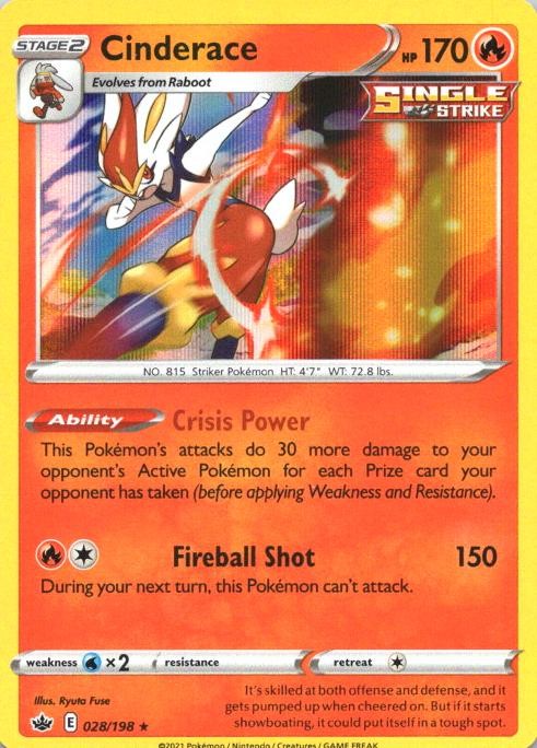CINDERACE 028/198 HOLO RARE CHILLING REIGN POKEMON NM/M
