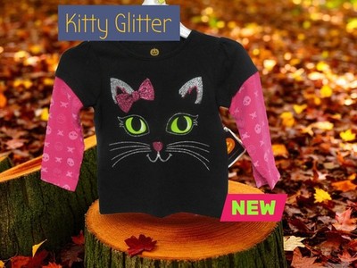 Baby Girl Glitter Kitty Long Sleeve Halloween Black & Pink Top 12M, NEW