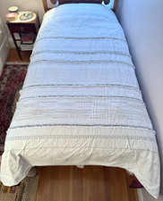 INK IVY 100 Cotton Duvet Cover FULL/QUEEN White Gray Fringe Stripes Dots