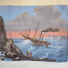 33x24 Zuber Wallpaper “Fulton” Hand Block Printed 1984 Edition Maritime Steamsh