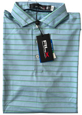 New Ralph Lauren RLX Polo Shirt Men's Blue Striped Golf Performance Wicking M