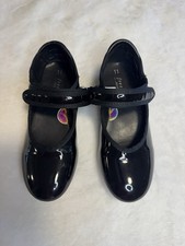 Freestyle by Danskin Girls Black Patent Tap Dance Shoes Sz 11 hook loop closure