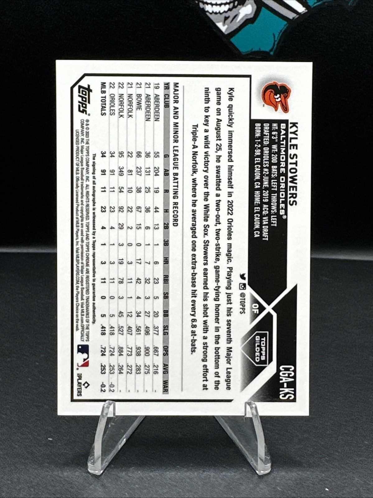 2023 Topps Chrome Gilded Collection Kyle Stowers Auto Gold Etch /99 Orioles view 2