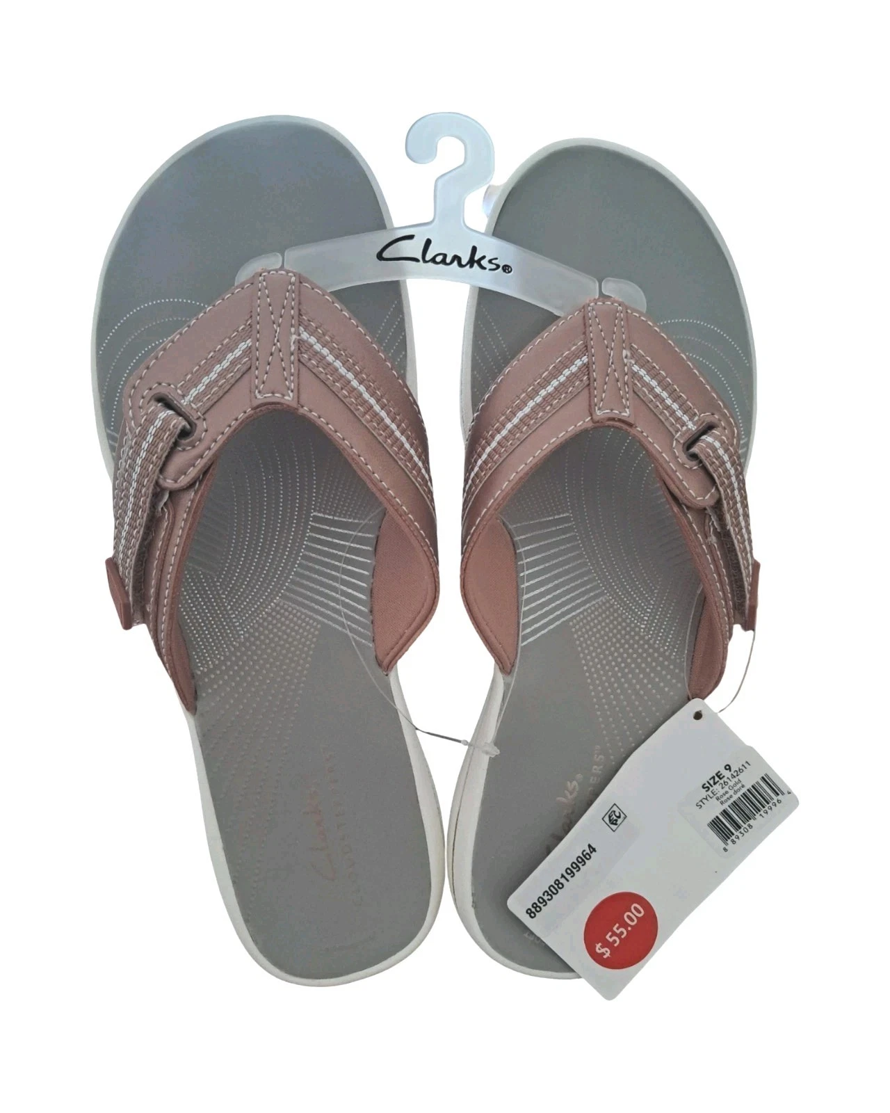 Sandali infradito Clarks Cloudsteppers Brinkley Jazz da donna taglia 9 nuovi con etichette oro rosa