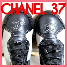 CHANEL Large Coco Mark Two Color Size 37/JP 24 Sneakers From Japan 147966K Auth