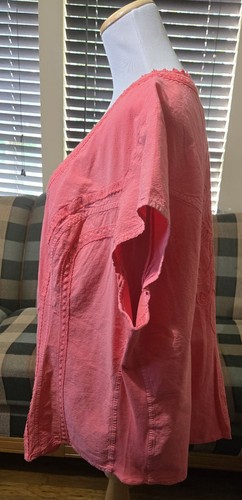 NWT Soft Surroundings Cap Sleeve Tunic Top Sz 3X Coral Button Up Embroidered  - Picture 6 of 19