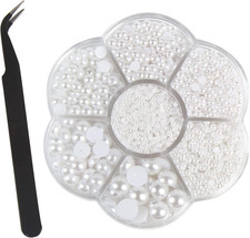 5600Pcs White Half Pearls for Crafts, 2/3/4/5/6/8/10Mm Flat Back round Pearls Be