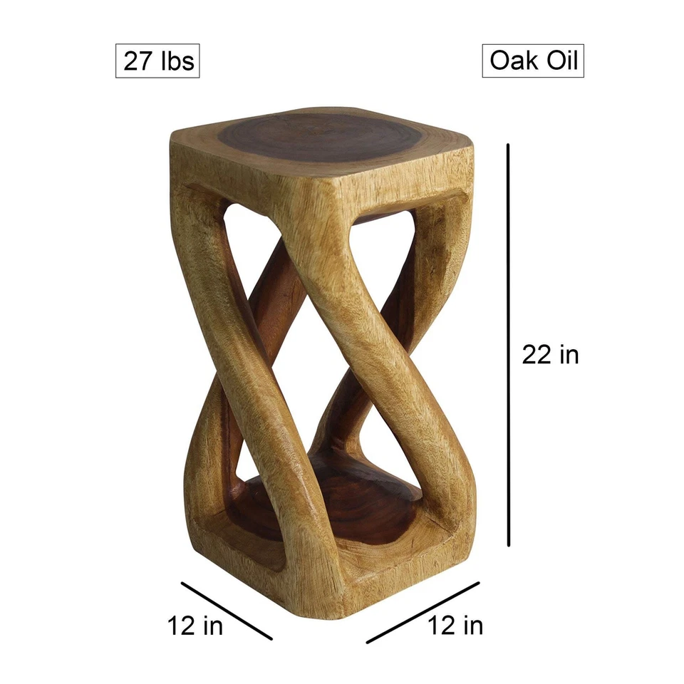 Haussmann Wood Vine Twist End Table 12x12x22 in Height Oak Oil - Image 2 of 4