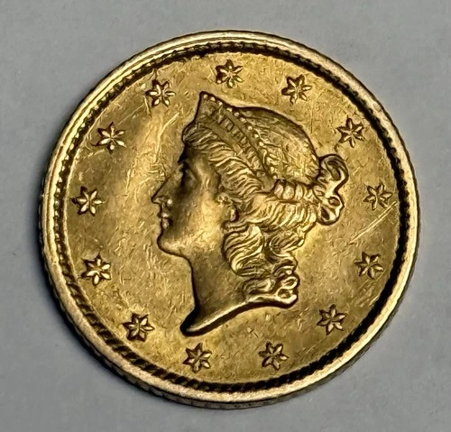 AU 1852-P Liberty Head Gold Dollar (all original) U.S. $1 Type 1 Coin Almost UNC