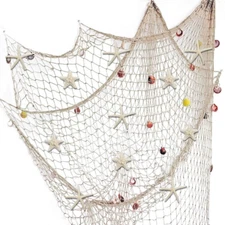 79 X 59 Inch Nature Fish Net Wall Decoration with Colorful Sea Shells and 10 Pcs