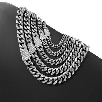 Men's Stainless Steel Cuban Link Chain – 5mm Silver Anti-Tarnish Necklace, Hip Hop Rapper Style