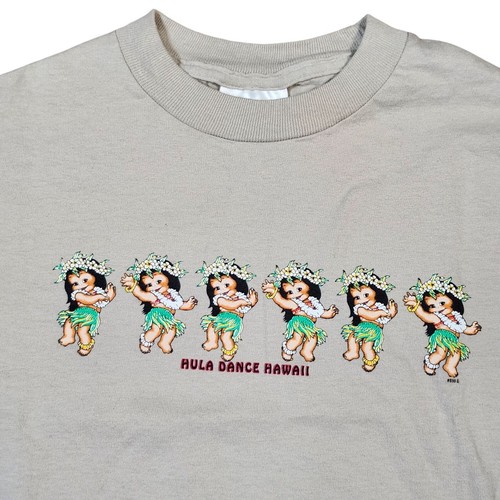 Vintage Hula Dance Hawaii Youth T-Shirt Heavyweight Medium Beige 100% Cotton - Picture 2 of 7