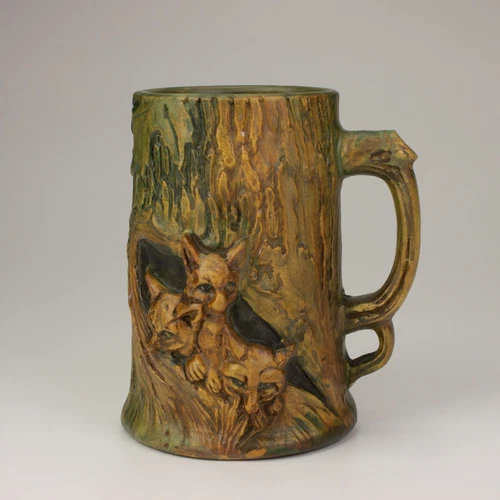 Weller Pottery Woodcraft Mug, Foxes, Brown/Green