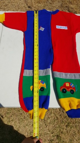 Vtg Bright Future Toddler Color Block Knit Racing Team Cars Zip Up One Piece 24M - Picture 5 of 9