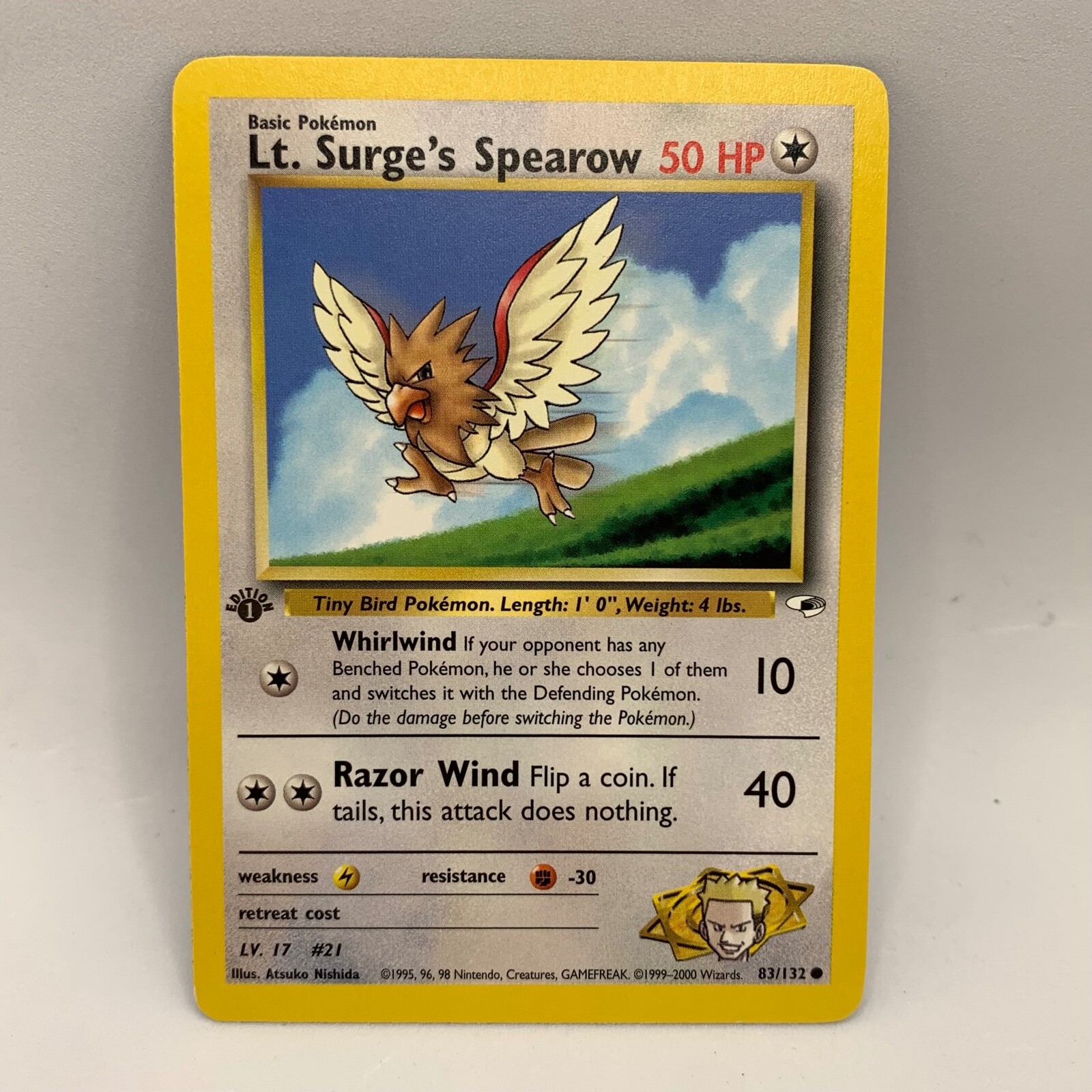 Pokemon - Lt. Surge's Spearow 83/132 1st Edition Common - WOTC Gym Heroes - NM
