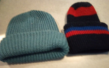 set of 2 men's acrylic winter watch caps hats blue black red knit fast free ship
