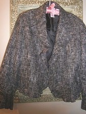 Coldwater Creek Black Tweed Blazer Jacket PXS Lined Open front Ruffled 40 bust