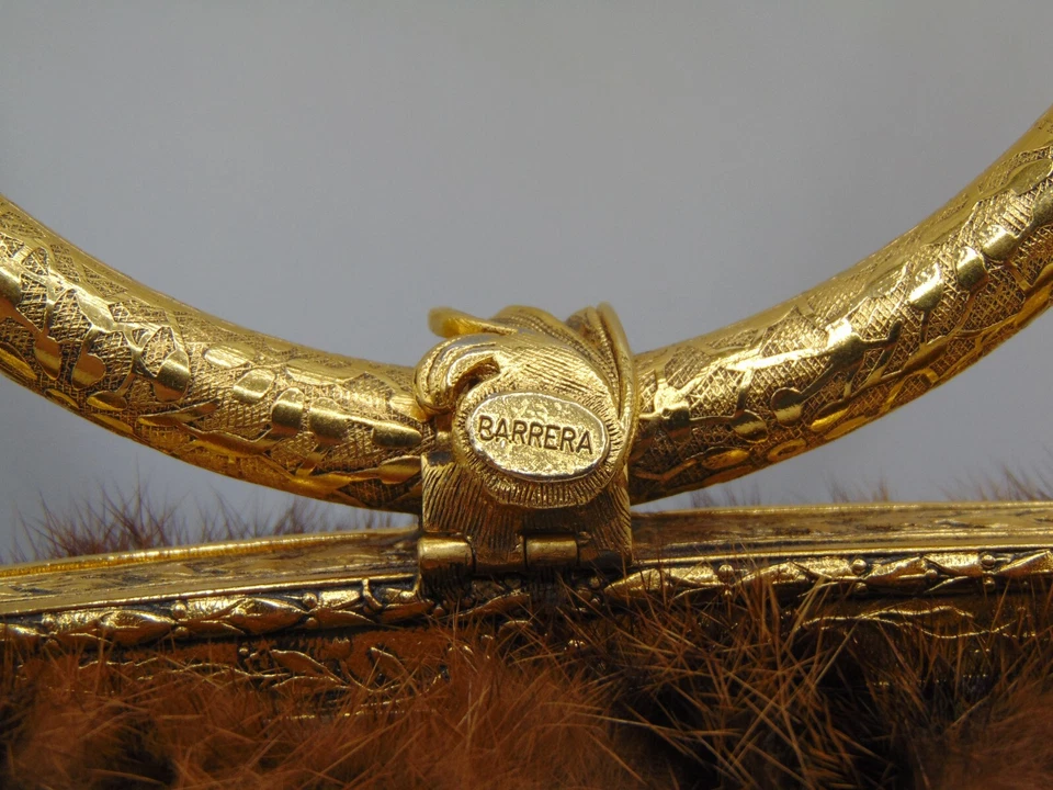 Bolso de Mano Larisa Barrera Monedero Cuentas Tono Dorado Mango Mezcla Piel Marrón 9" Largo Foto 4 de 4