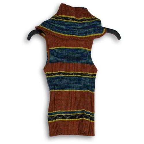 Womens Orange Blue Yellow Ribbed Sleeveless Turtleneck Sweater Dress Sz