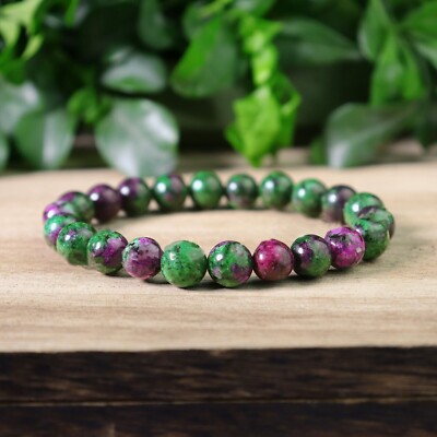 Natural 8mm Red Gems in Zoisite Stone Bracelet Healing Gemstone Stretch Bracelet