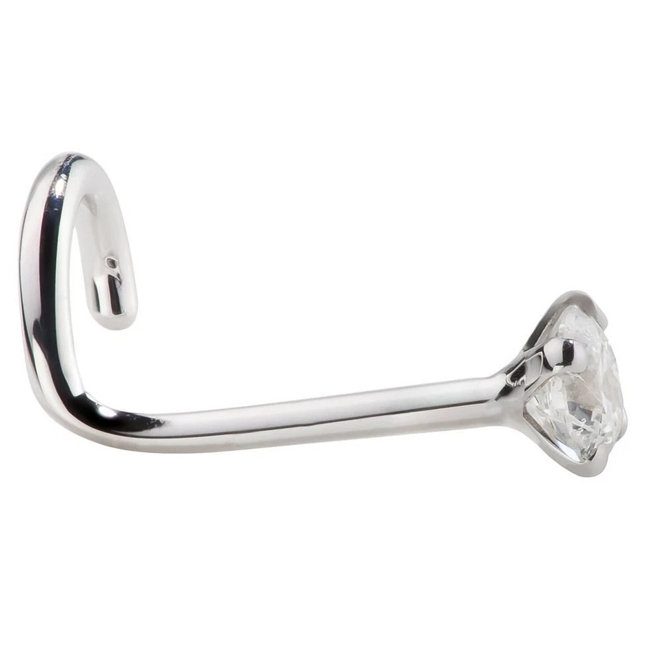 Parafuso prisioneiro de nariz de ouro branco 14K FreshTrends - Diamante genuíno calibre 18 para W... - Imagem 3 de 4