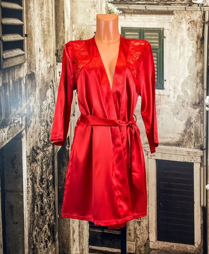 Red sexy sissy sliPpy soft polyester liquid satin dressing gown UK 14-16 R1939 - Picture 3 of 8