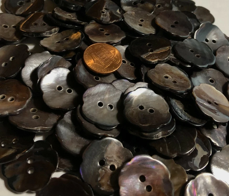 6 PCS ONLY Thick Dark Brown Flower Shaped Mussel Shell Buttons 22.5mm 7/8" 11682 - Image 2 of 4