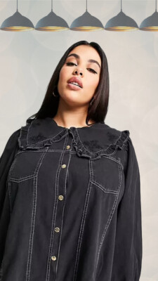 Ex River Island Women's Frill Collar Puff Sleeved Denim Mini Shirt Dress in  BlC | eBay