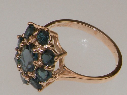 14k Rose Gold Natural London Blue Topaz Womens Cluster Ring - Sizes 4 to 12 - Picture 3 of 5