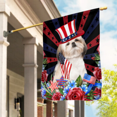 Shih Tzu Dog America 4th Of July Flag, Shih Tzu Dog Independence Day Flag Decor