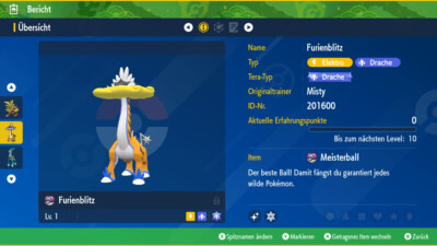 Shiny Furienblitz 6IV | LVL 1 | Nat Dex | Pokemon Karmesin / Purpur / Scarlet