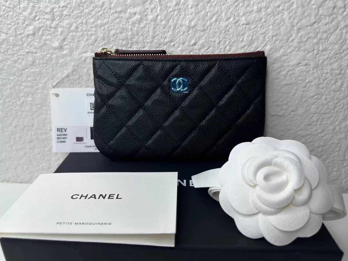 NWT Chanel Classic O-Case Mini Pouch Coin Wallet Black Caviar with Gold