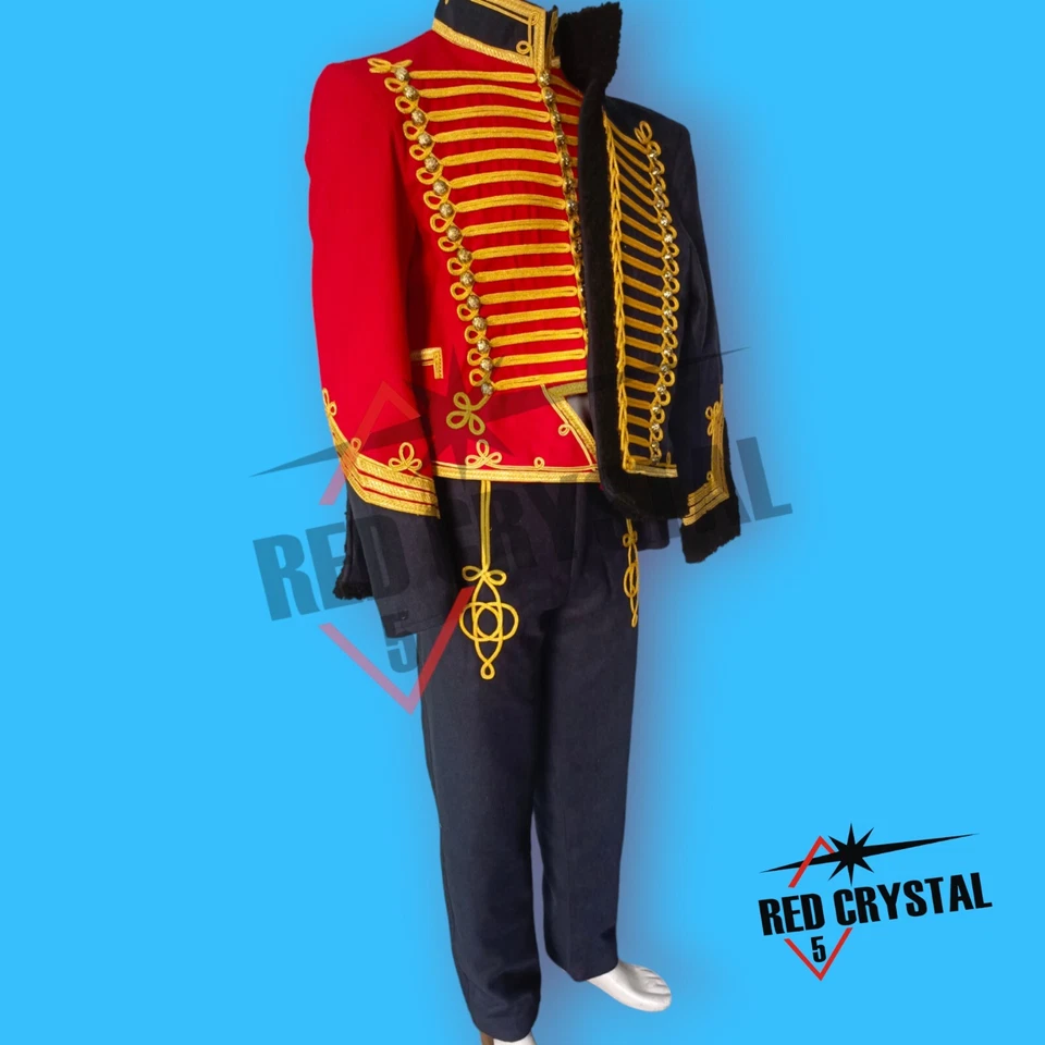 Uniforme de lana de húsar británico chaqueta roja + chaqueta negra + pantalón negro envío rápido Foto 3 de 4