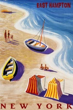 East Hampton New York Beach Fun Boat Summer Travel Vintage Poster Repro FREE S/H