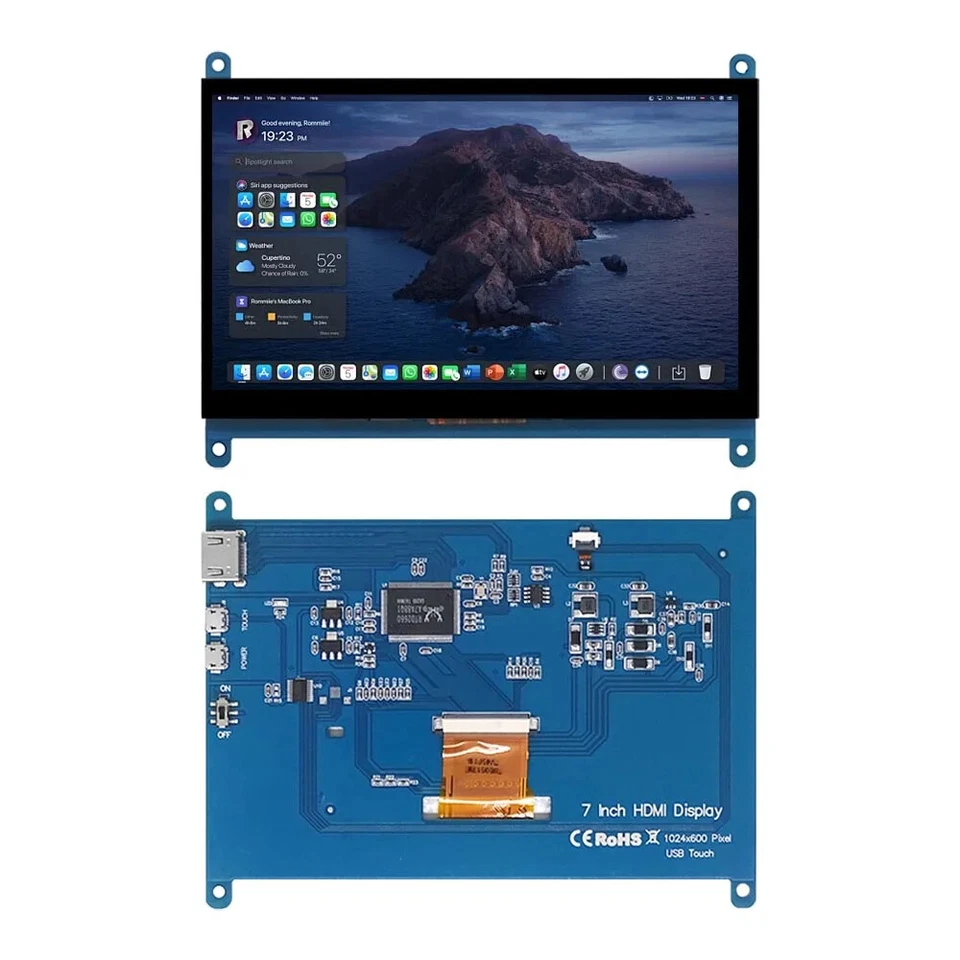 7" Raspberry Pi 4/3/2/B/B+/A+ Monitor 1024x600 IPS 5-Points Touchscreen HDMI - Image 2 of 4