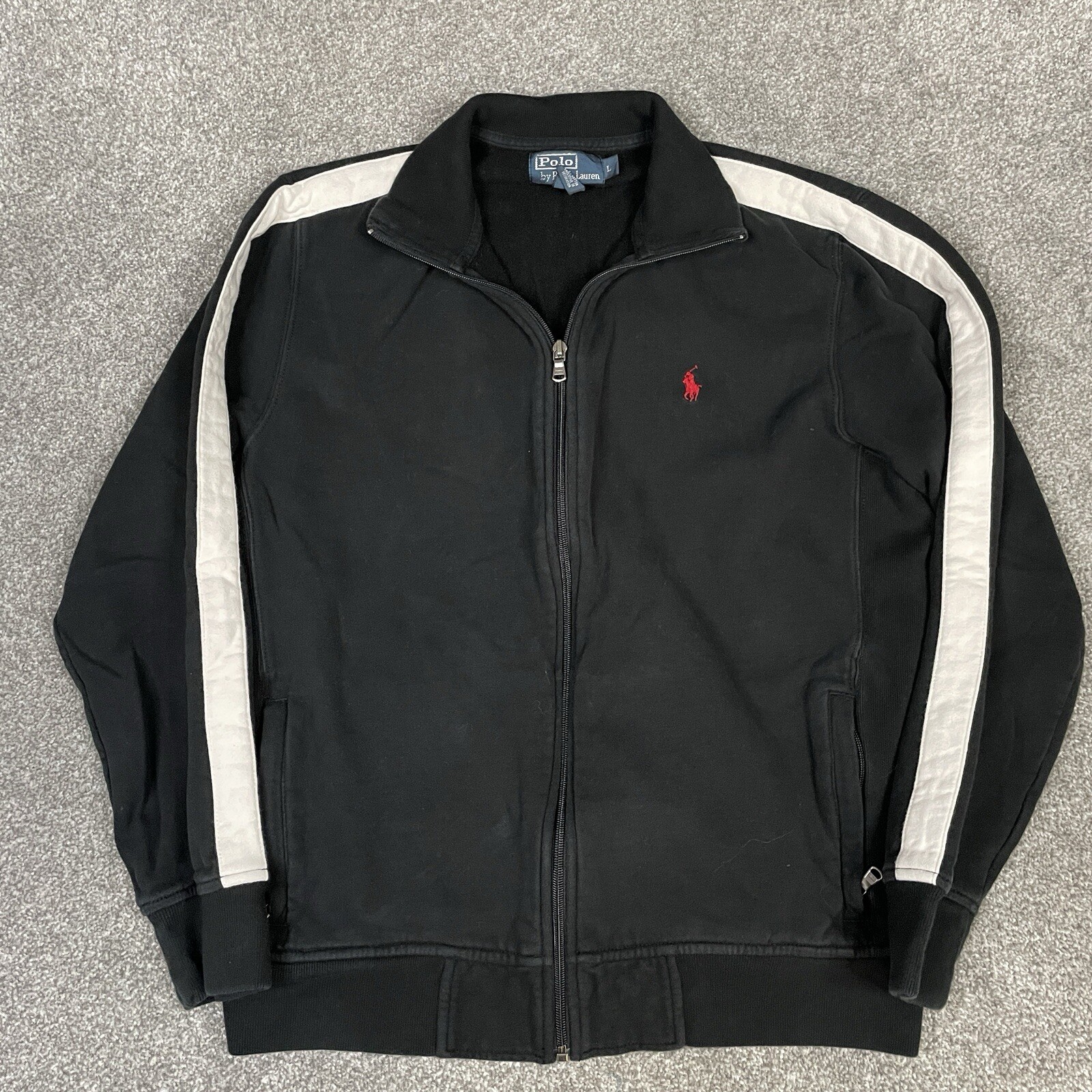 Polo Ralph Lauren giacca uomo grande nero bianco full zip pista atletica rosso pony