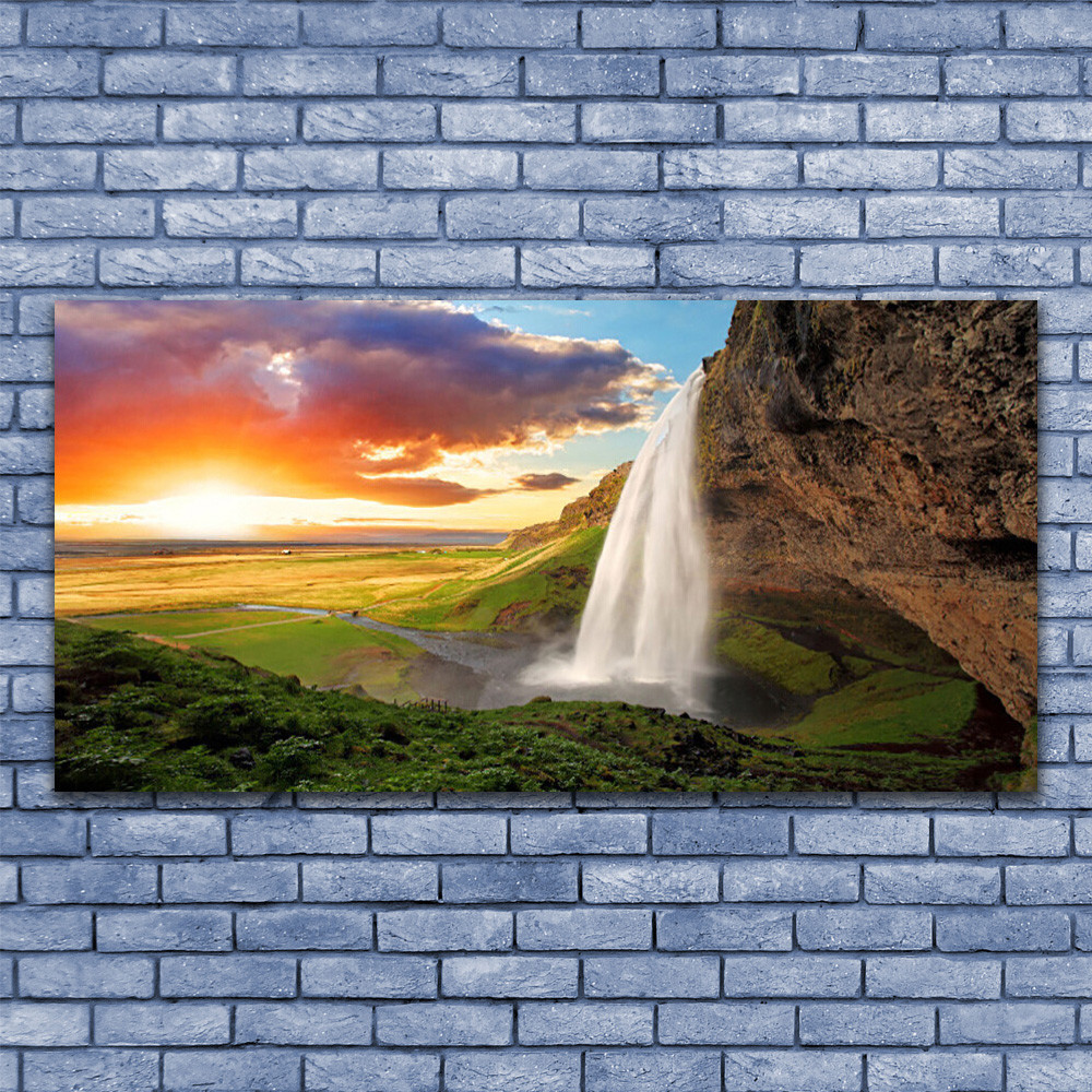 Tableau plexiglas 140x70 cm nature et chute d'eau pour salon