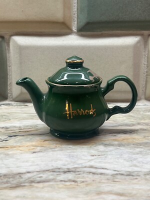 Vintage Harrods Teapot Green Porcelain Tea Pot Gold Trim James Sadler & Sons 3''