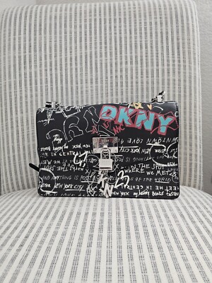 DKNY Black Leather Elissa Shoulder Bag With Chain Strap | Color: Black