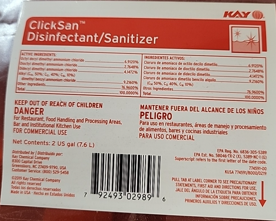 Kay ClickSan Disinfectant/Sanitizer 1110856/ Box of 2 / 1 gal bags | eBay