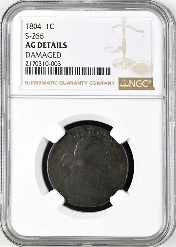 1804 Draped Bust US Large Cent S-266 NGC Graded AG Details Damaged Clear Date