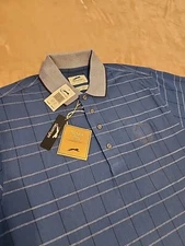 NEW Slazenger Liberty Mutual mens polo golf shirt MEDIUM Blue check short sleeve