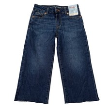 Cat & Jack Sz 6 Girls Cropped Wide Leg Stretch Raw Hem Adjustable Denim Jean NWT