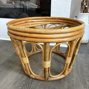 Vintage MCM Boho Cane Wicker Rattan Papasan Footstool Base / Table Plant Stand