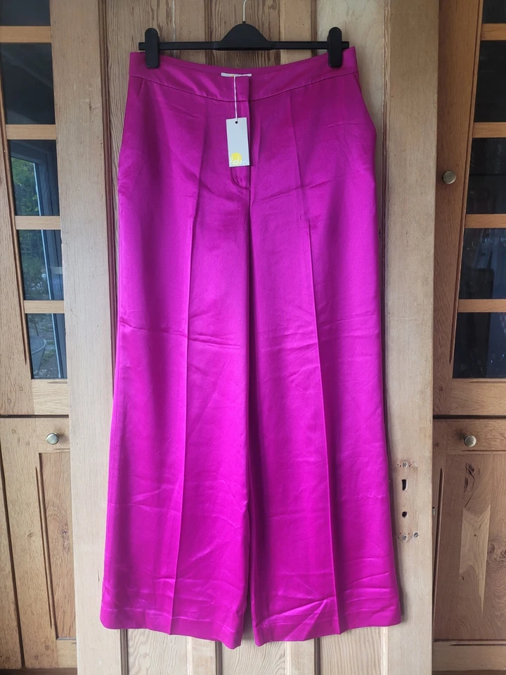 BNWT Boden Wide Leg Satin Trousers Sz 16 R Fuchsia - Image 4 of 4