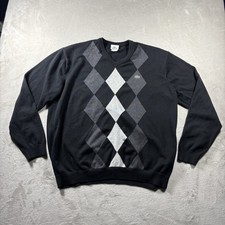 Lacoste Argyle Diamond Front Men  s Size 9 Black LS V-Neck Sweater 3323