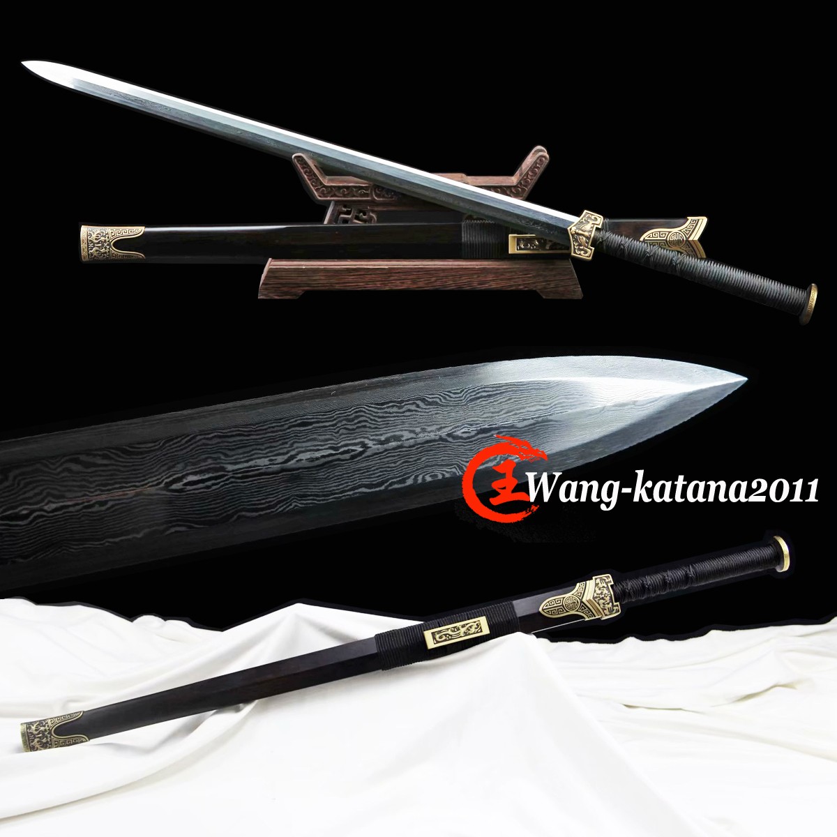 42" Functional Chinese Han Jian Sword Kungfu Practice Damascus Folded Steel