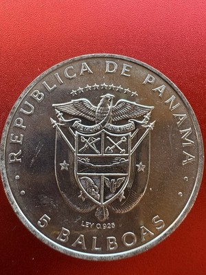 Panama 1975 5 Balboa, Error With Ley 0.925 Reverse, Low Mintage